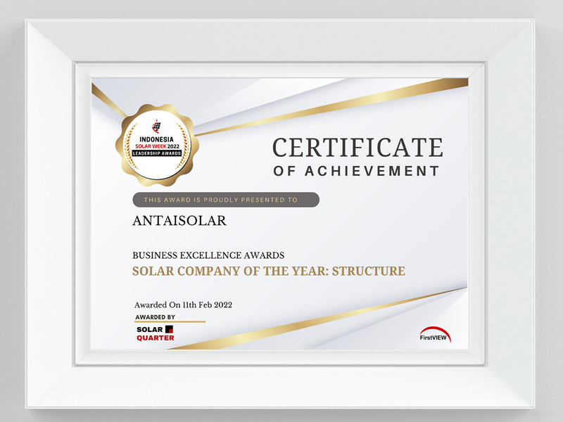 Antaisolar was awarded “Solar Company of the Year: Structure” at the ceremony of Indonesia Solar Week 2022